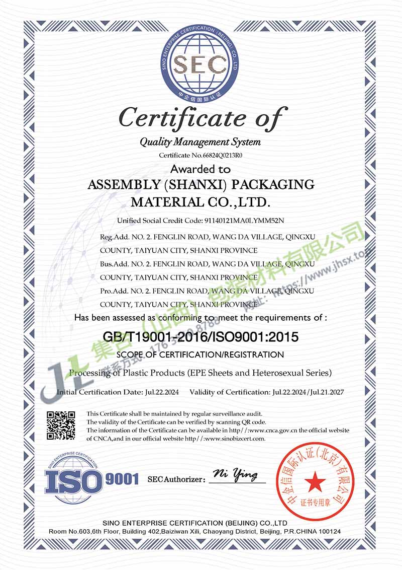 《職業(yè)健康安全管理體系認(rèn)證證書》-集合包裝